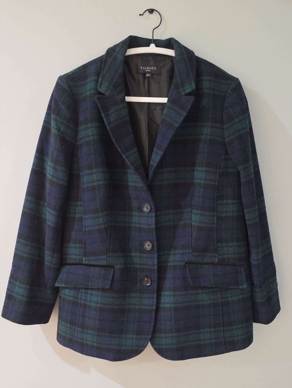 Talbots Navy and Green Plaid Wool-Blend Blazer